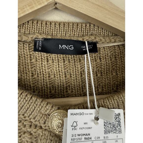 MNG Mango Chunky Knit Cardigan Gold Buttons Long Sleeve Womens S NWT Preppy - Picture 8 of 13